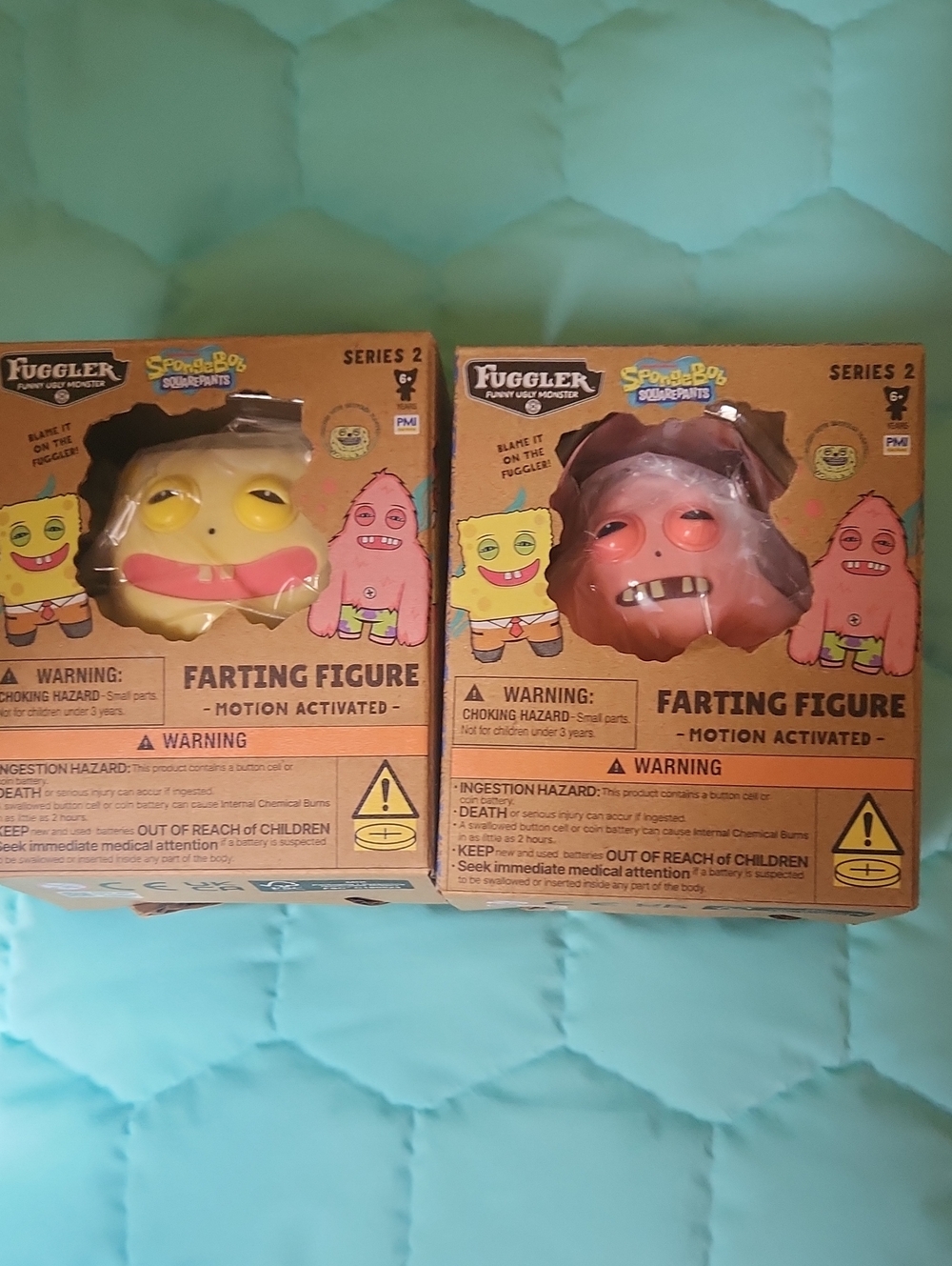Fuggler x SpongeBob Series 2 Motion-Activated Farting Figures - Yellow & Pink